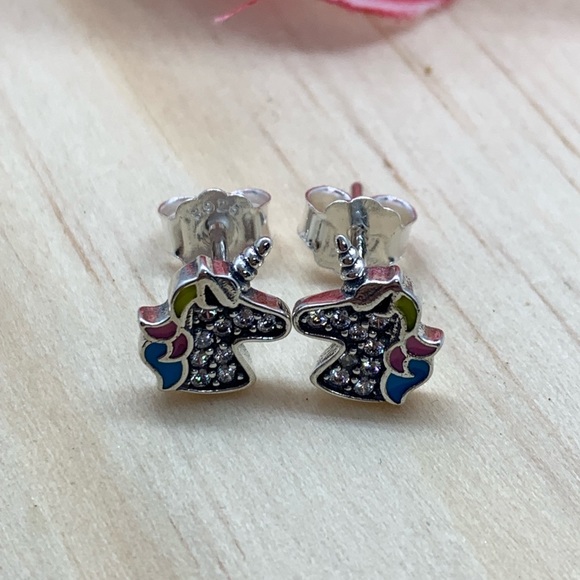 Sterling Silver 925 Unicorn Stud Earrings - Picture 3 of 5